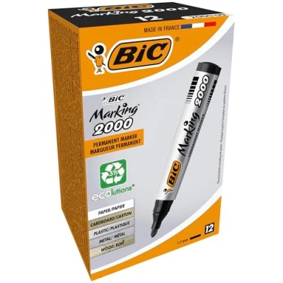 Afbeelding van BIC Marking 2000 Permanent Marker 8209153, Watervaste Stift voor Glas, Metaal, Hout &amp; Meer, Lijndikte 1,7 mm, 12 Stuks, Zwart
