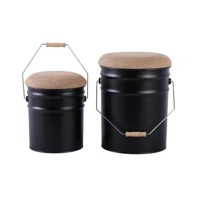 Afbeelding van Leitmotiv Kruk Buckets Set Van 2 Emmer Met Deksel Zwart Ø26x31cm Ø31x39,5cm Nice thingZ