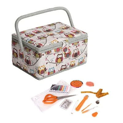 Afbeelding van Hobby Gift Exclusieve voorgevulde knutseldoos met 94 delige naaiset inbegrepen, 18,5 x 25,5 14,5 cm, uil