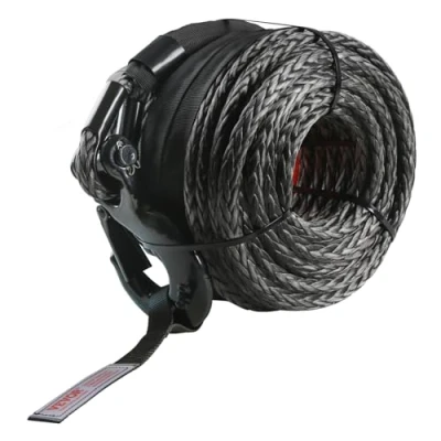 Afbeelding van VEVOR Liertouw, 9,5 mm x 30,5 m, synthetische kabel, breukvastheid, 117,9 kN, met beschermhuls, gesmede lierhaak, trekriem voor SUV, groot terreinvoertuig, vrachtwagen