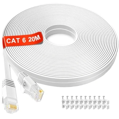 Afbeelding van Netwerkkabel 20m wit, Cat6 Platte Ethernet Kabel Gigabit LAN 20 meter, Hoge snelheid Internetkabel 250Mhz, witte RJ45 Patchkabel voor Router, Switch, Modem, PS5, PS4