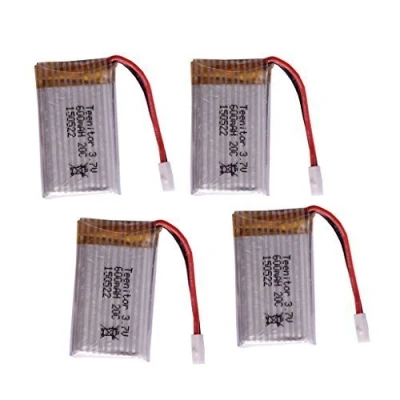 Afbeelding van YUNIQUE GREEN CLEAN POWER Set van 4 Lipo Batterijen 3.7V 600mAh voor Drones Compatibel met Syma X5, X5C, Cheerson CX 30W, Wltoys F949 Oplaadbaar, Hoge Capaciteit, Zilver