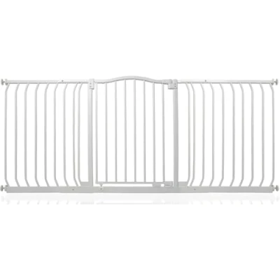 Afbeelding van Safetots Traphekje met Gebogen Bovenkant Assortiment, 170cm 179cm (69 opties beschikbaar), Mat Wit, Drukbevestiging Traphekje, Babyhekje voor Deuren Gangen en Ruimtes, Veiligheidsbarrière, Eenvoudige Installatie