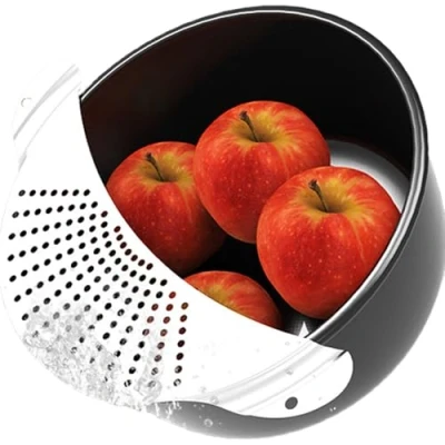 Afbeelding van katmerio Noedelzeef, afgiethulp voor potten en pannen tot Ø 26 cm, afdruipzeef, stabiele pastamzeef, roestvrij staal, pasta, aardappelen, groenten