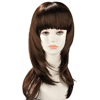 Afbeelding van World Wigs Kate Pruik Lang Bruin Opgeknipt met Rechte Pony