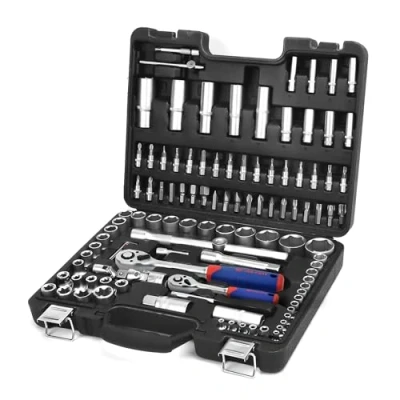 Afbeelding van WORKPRO dopsleutelset voor bits, ratel, 1/2 inch en 1/4 snelwissel, 108 stuks