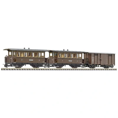 Afbeelding van Liliput L340018 H0e 3 delige set 2 assige personenrijtuigen B16 en VANAF Freightwg. Gwk101 van de Zillertalbahn