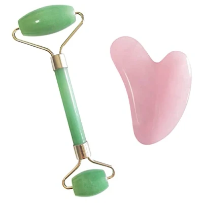 Afbeelding van Mina Heal Rozenkwarts Gua Sha en Jade Face Roller Set voor Facelifting Schrapen Anti Rimpels Aging Skin Detox Verjonging