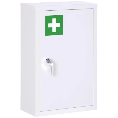 Afbeelding van kleankin medicijnkast, 3 laags apothekerskast, afsluitbare medicijnkast met 2 sleutels, staal, wit, 30 x 14 46 cm