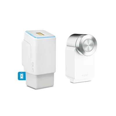 Afbeelding van EKEY UNO 200202 Vingerafdrukscanner met accu incl. Nuki Smart Lock 3.0 Pro wit, Op werkende upgradeset voor alle gangbare deuren, wit