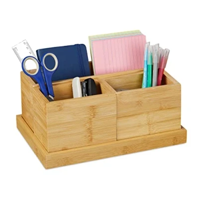 Afbeelding van Relaxdays bureau organizer bamboe pennenbak opbergbak kantoorartikel