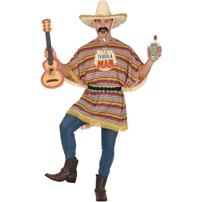 Afbeelding van FIESTAS GUIRCA Tequila Herenkostuum, grappig kostuum voor heren met poncho, Mexicaans vrijgezellenfeest, maat L