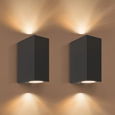 Afbeelding van Aranzyec 2 x zwart buitenwandlamp aluminium omhoog naar beneden buiten wandlamp, GU10 buitenwandkandelaar, IP54 waterdichte tuinverlichting voor voordeur, terras, gang, garage, veranda