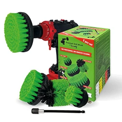 Afbeelding van Premium Boorborstel, Medium Stijf, Groen 5st. SET. Professionele Power Scrubber. Kras geen oppervlakken. Geschikt voor Keuken, Kachel en Oven, Kasten, Tellers, Vuile potten