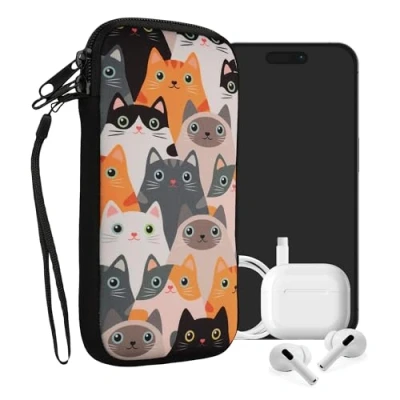 Afbeelding van kwmobile insteekhoesje voor smartphones XXL 7&quot; hoes van Neopreen Katten oranje/zwart/wit binnenmaat 17,7 x 8,5 cm