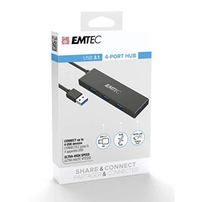 Afbeelding van EMTEC Hub Ultra Slim USB 3.1 4 Port T620A Type A Micro SD, ECHUBT620A