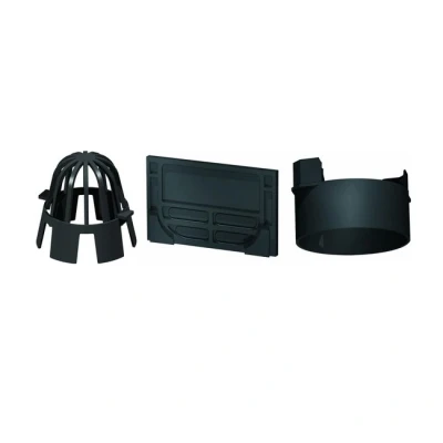 Afbeelding van ACO Easygarden Hexaline set Eindplaten Zwart Onderuitloop En Bladkorf (complete Aansluitset) Complete aansluit