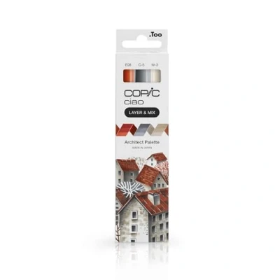 Afbeelding van Copic Ciao LAYER &amp; MIX &quot;Architect Palette&quot;, markerset met 3 verschillende kleuren, layout markers elk een medium brede punt en penseelpunt