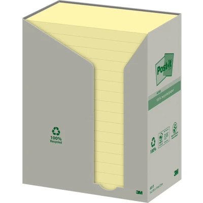 Afbeelding van Post it Recycled notes, 100 vel, ft 76 x 127 mm, geel, pak van 16 blokken