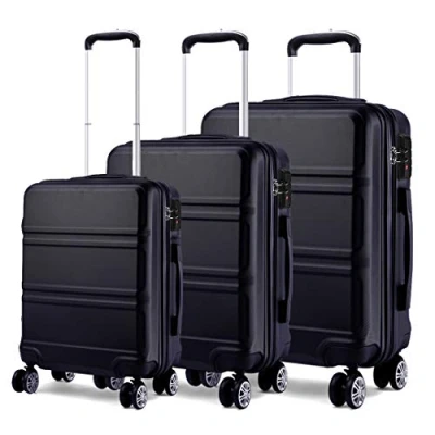 Afbeelding van Kono Bagagesets van 3 Delig Lichtgewicht 4 Spinner Wielen Koffer met Harde 20&quot;/24&quot;/28&quot;(zwart set)