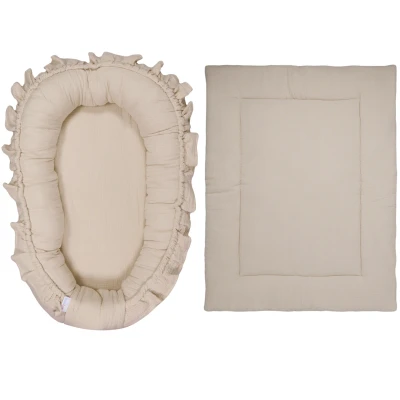 Afbeelding van MamaLoes Soft Cotton Ecru Ruffle Babynest &amp; Boxkleed