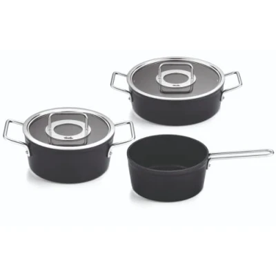 Afbeelding van Fissler Adamant/Aluminium Pannenset, 3 delig, Pannen gecoat met glazen deksel, anti aanbaklaag (1 kookpan, 1 braadpan, steelpan) inductie, antraciet