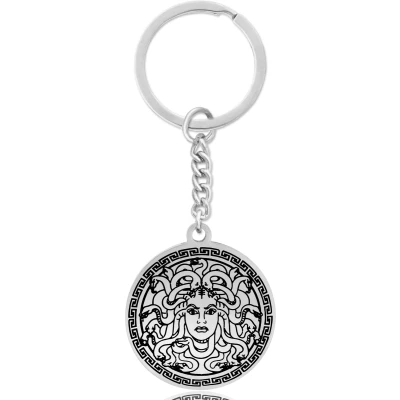 Afbeelding van Medusa Sleutelhanger Zilverkleurige Mythologie Talisman Symbolisch Cadeau Roestvrij Staal Pax Amare