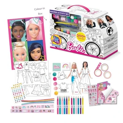 Afbeelding van BLADEZ Barbie Bumper activiteitenset, knutselset, gelicentieerde schrijfset met pennen en stickers, inkleurbare camper, 300+ stuks, Creative Maker Kitz Toyz