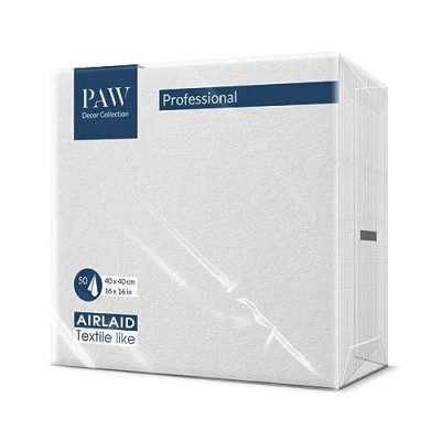 Afbeelding van PAW Serviettes Airlaid (40 x 40 cm) I 50 pièces Unicolore Semblable à du tissu Élégante décoration de table HoReCa Pour les occasions comme mariages, fêtes Color: White