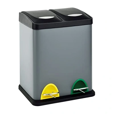 Afbeelding van SVITA TC2X8 vuilnisemmer, 16 liter, 2 x 8 l, dubbele afvalemmer, compact, delige keukenemmer, afvalscheiding, pedaalbak, grijs
