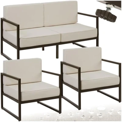 Afbeelding van tectake® tuin loungeset Comosa Voor 4 personen Tuinset Loungebank en twee fauteuils Waterafstotende ultradikke zit rugkussens Draagkracht 120kg per zitplaats Bruin/beige