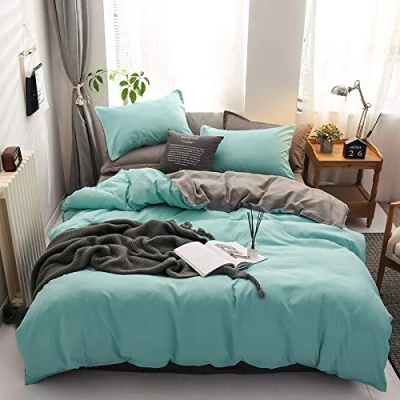 Afbeelding van Damier beddengoed, turquoise, 200 x cm, groen grijs, omkeerbaar 3 delig, zachte microvezel, dekbedovertrek met ritssluiting en 2 kussenslopen 80 cm