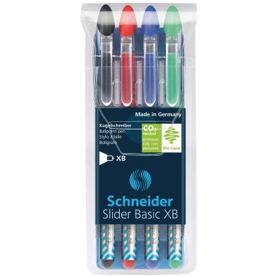 Afbeelding van Schneider balpen Slider Basic XB, etui van 4 stuks (3+1 gratis) in geassorteerde kleuren
