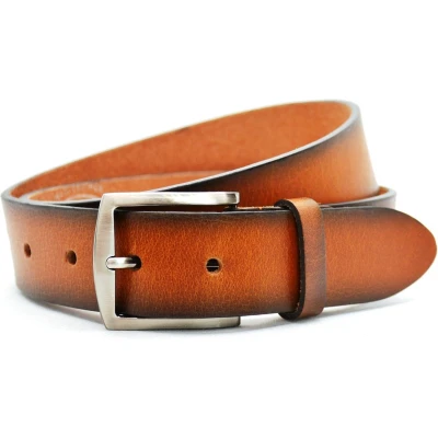 Afbeelding van Timbelt 4cm brede casual riem van italiaans volnerf leder cognac maat 105 Totale lengte 120 cm