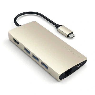 Afbeelding van SATECHI Aluminium Multi Port Adapter V2 4K HDMI (60Hz), Gigabit Ethernet, USB C Pass Through, SD/Micro kaartlezers, 3.1 voor 2020/2019/2018 MacBook Pro, Air, 2020/2018 iPad en meer