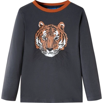 Afbeelding van Kindershirt met lange mouwen tijgerprint 116 antracietkleurig