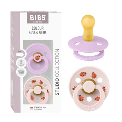 Afbeelding van BIBS Colour Studio Fopspeen, set van 2 stuks, BPA vrij, ronde stofzuiger, natuurlijk rubber, gemaakt in Denemarken, maat (6 18 maanden), violet sky/petal