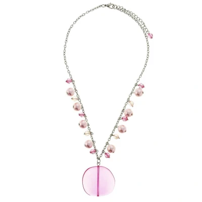 Afbeelding van Behave Ketting met roze parels, kraaltjes en ronde transparante hanger