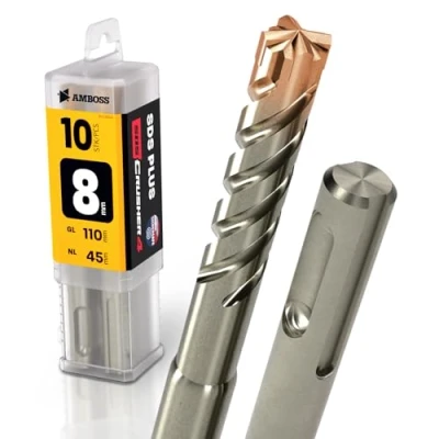 Afbeelding van SDS Plus hamerboor, 4 x snijkanten, PGM, diameter van 8,0 mm 45 mm, hardmetaal, professionele boor steenboor voor staalbeton, metselwerk, baksteen, kalkzandsteen