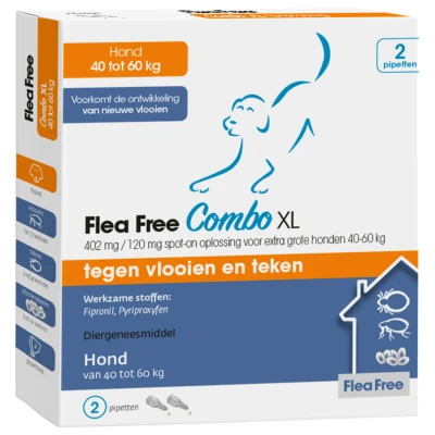 Afbeelding van Flea Free Spot On Combo Hond Xlarge Anti vlooien en tekenmiddel 2 pip 40 60kg