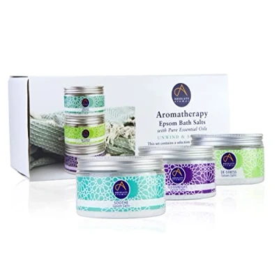 Afbeelding van Absolute Aromas Ontspanning en Verzachting Epsom Badzout Cadeau Set 3 x 300g Goodnight, De Stress Soothe Magnesium Sulfaat Doordrenkt met 100% Pure Etherische Olie