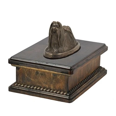 Afbeelding van Art Dog Custom Mama Sitting Statue Memorial Urn Handgemaakt koud gegoten brons op berkenhouten voet 24,5x29x21cm 5l Duitse herder