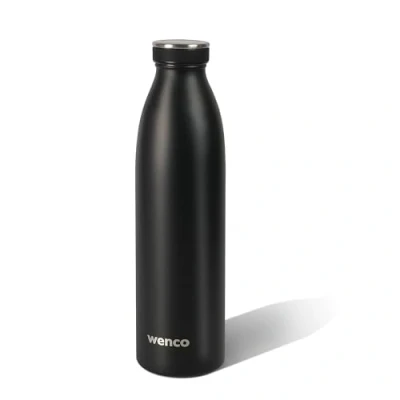 Afbeelding van Roestvrijstalen drinkfles wenco zwart 750 ml perfect voor kinderen, BPA vrij, lekvrij, geschikt koolzuurhoudende dranken kleine thermosfles bubbels, sport, school, fitness
