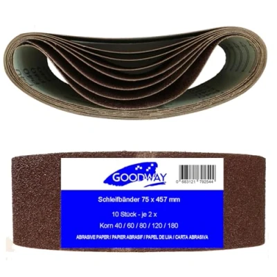 Afbeelding van 10 stuks geweven schuurbanden 75 x 457 mm, korrel elk 2 40/60/80/120/180 voor bandschuurmachine/schuurband
