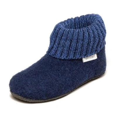 Afbeelding van Gottstein vilten pantoffels Alpine Boot Kids Cottenschoenen scheerwol elastische gebreide tailleband latex zool, Ink Blue Mele, 33 EU