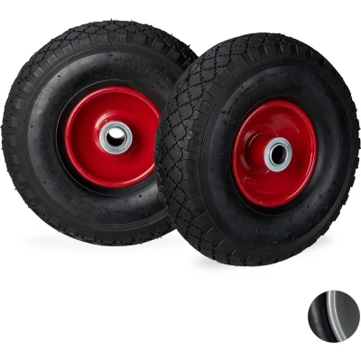 Afbeelding van Relaxdays steekwagenwiel 3.00 4 luchtbank steekwagen 360x85 mm reserve band 2 stuks zwart rood