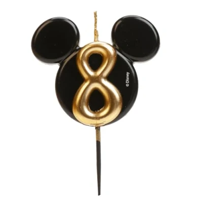 Afbeelding van dekora Mickey Mouse Verjaardagskaars Disney Kaarsen Geurloze Paraffine Was Verjaardagsdecoratie met Zwarte en Gouden Oren Grootte 8,5 cm Nummer 8
