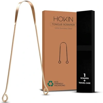 Afbeelding van HOKIN tongschraper, koper slechte adem behandeling, 100% koperen tongschraper voor mannen en vrouwen tongborstel mondhygiëne reiniger (1 stuks)