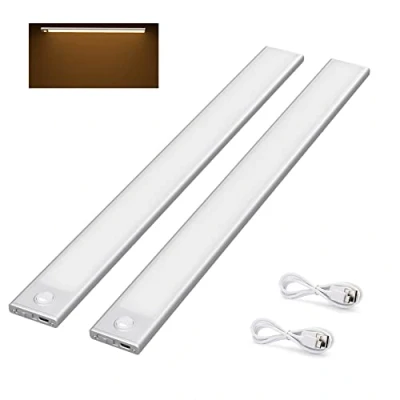 Afbeelding van Klighten Set van 2 kastlampen met bewegingsmelder, 170 lm, 2200 mAh led sensorlicht, USB oplaadbaar, batterij, nachtlampje, kastlicht voor keuken, kast, hal, lade, auto/aan/uit, 3200 K warm wit