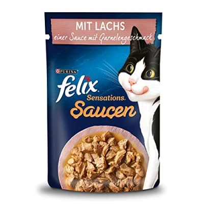 Afbeelding van FELIX Sensations sauzen kattenvoer nat met zalm in een saus garnalensmaak, 26 stuks (26 x 85 g)